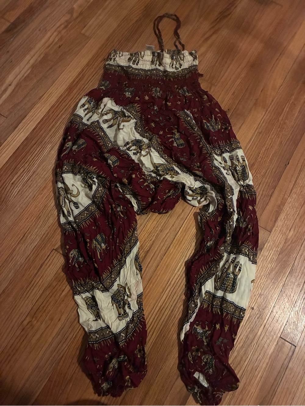 Bohemian Adult Elephant Harem Pants in Burgundy and Cream